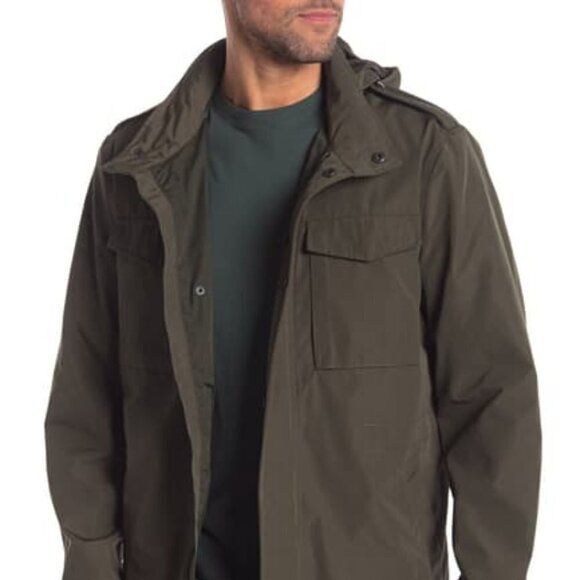 Cole Haan Mens Olive Green Full Zip Hooded Field Utility Parka Jacket Sz M New - Picture 2 of 12